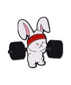White Bunny Weight Lifter Enamel Pin