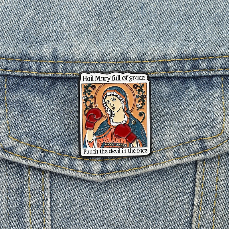 Hail Mary Full Of Grace Punch The Devil In The Face Enamel Pin - Image 2