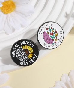 Alternative view of Mental Health Matters Brain And Sunflower Enamel Pin
