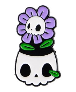 Purple Flower Skull Pot Enamel Pin